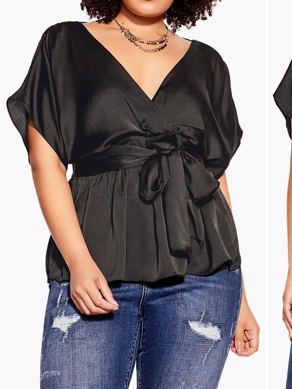 NWT City Chic Tangled Satin Faux Wrap Top blouse black